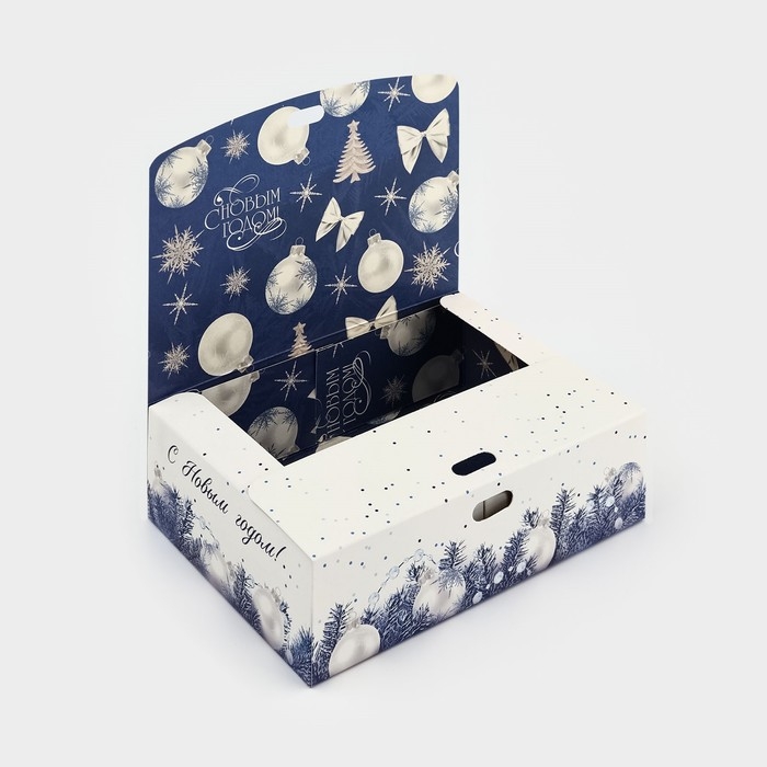 Коробка подарочная новогодняя складная двухсторонняя &laquo;Синяя сказка&raquo;, 16.5 х 12.5 х 5 см, Новый год