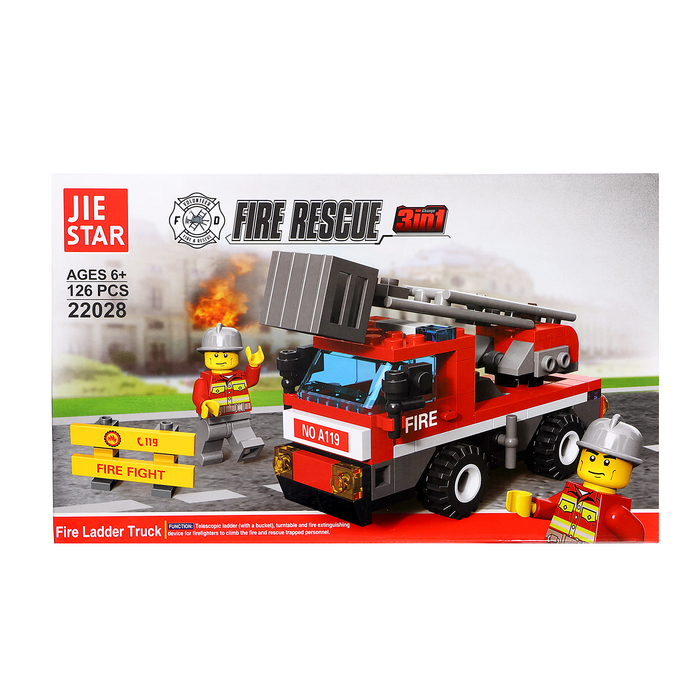 Конструктор &laquo;Пожарная машина с лестницей&raquo;, 126 деталей