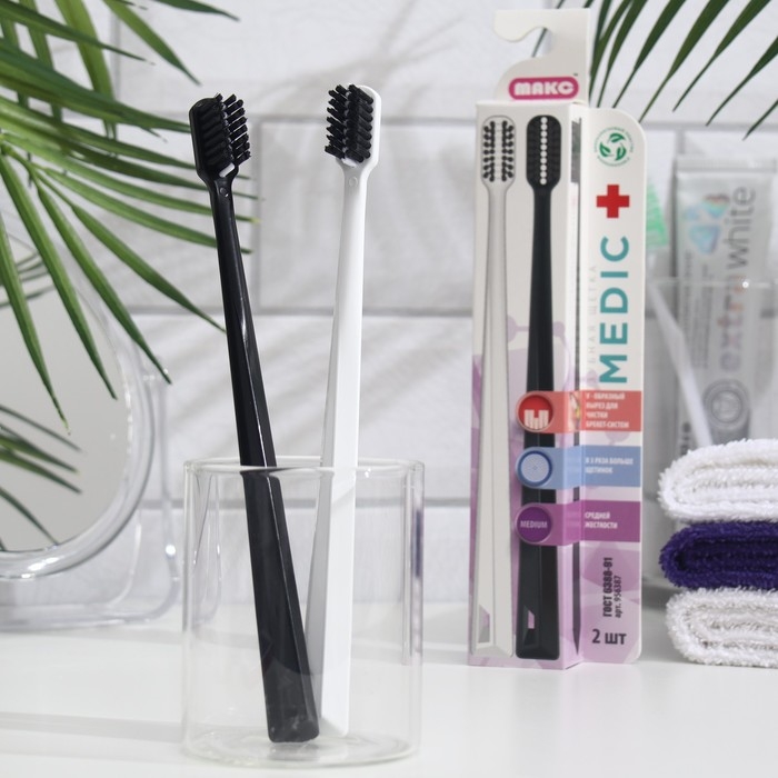 Зубная щетка «Медик» для брекет-систем, биоразлагаемая, черный + белый, 2 шт. Зубная щетка «Медик» для брекет-систем, биоразлагаемая, черный + белый, 2 шт.