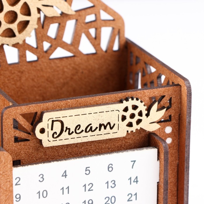 Календарь-карандашница "Птица", дуб-золото, мдф, 17х7,5х12 см