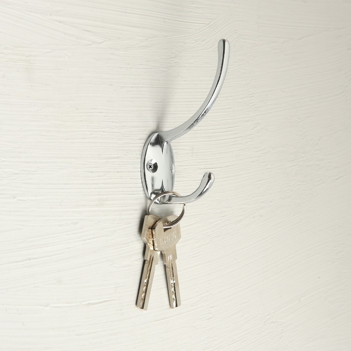 Крючок мебельный ТУНДРА TKD012, двухрожковый, хром