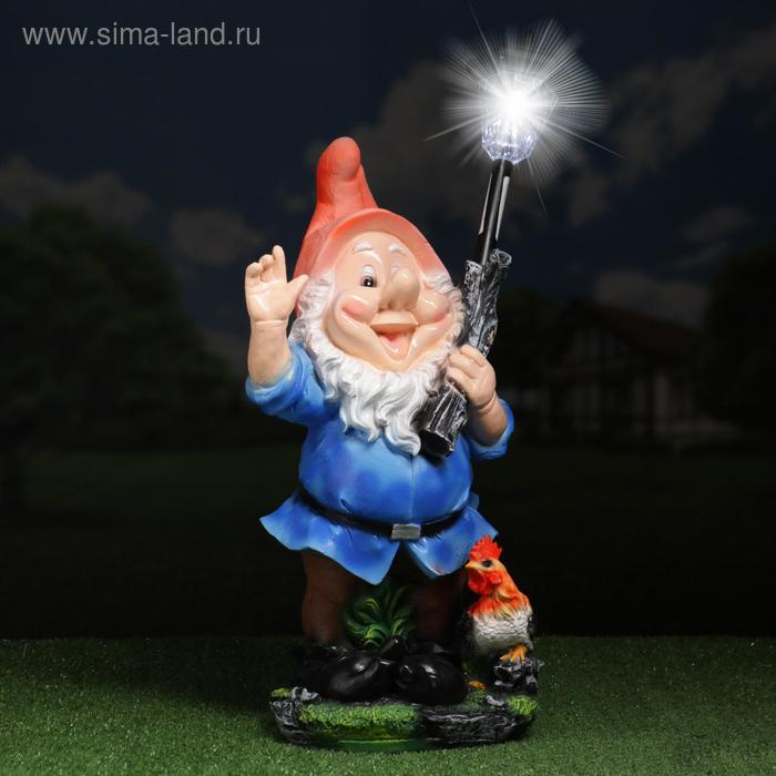 Садовый фонарь Садовый фонарь "Гном с фонарем и петухом" 31х23х56см