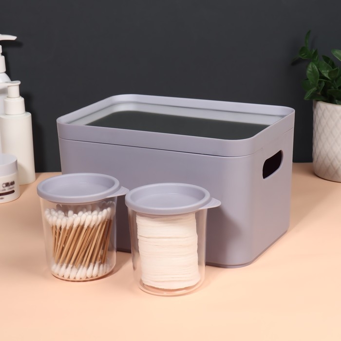 Набор органайзеров для хранения косметических принадлежностей &laquo;Eva&raquo;, 22,8 &times; 15,9 &times; 13,8 см, с зеркалом, цвет сиреневый