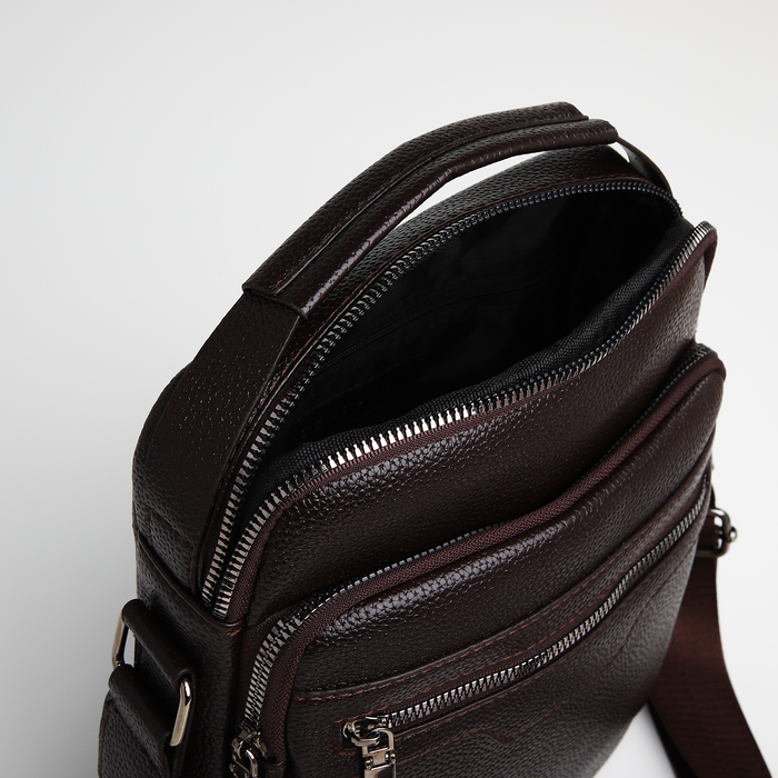 Сумка мужская через плечо TEXTURA, 3 наружных кармана, цвет коричневый