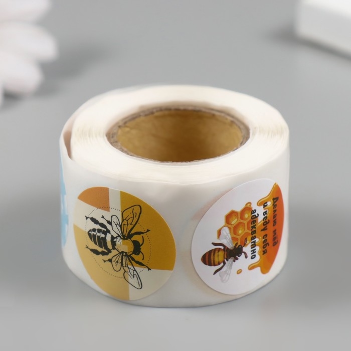 Наклейка бумага "Медведь и мёд" d=2,5 см 252 шт в рулоне