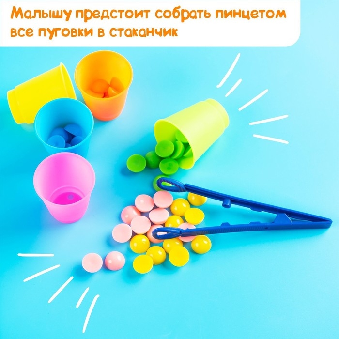 Набор для сортировки &laquo;Стаканчики&raquo;, с пинцетом, по методике Монтессори, 3+