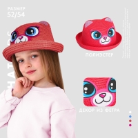 Панама детская соломенна для девочки &laquo;Кошечка&raquo;, с ушками, р-р 52-54, 2-6 лет