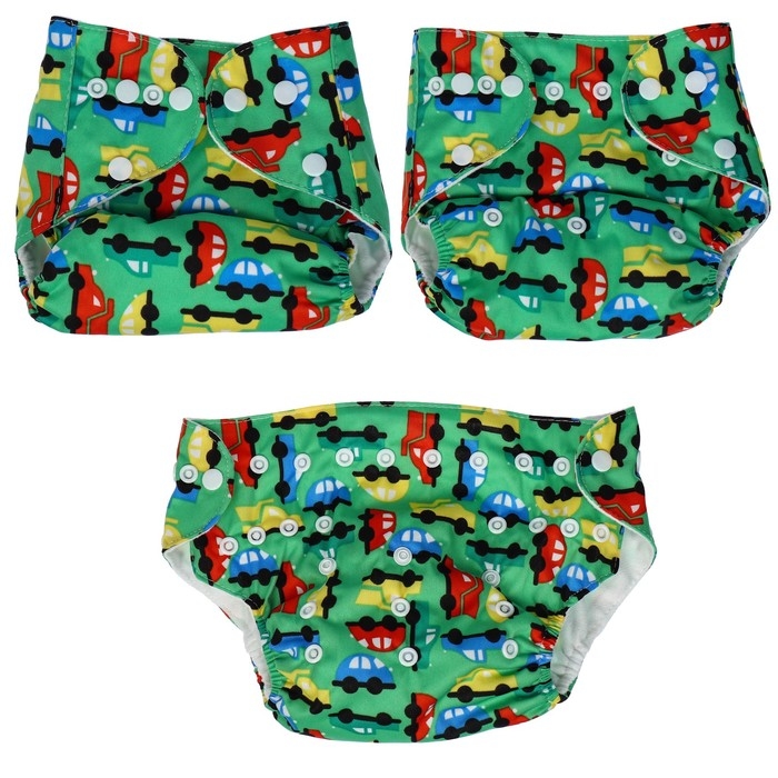 Трусики-подгузник, многоразовый &laquo;Машинки&raquo;, цвет зеленый, Крошка Я