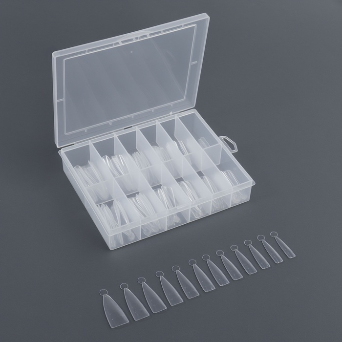 Верхние формы для наращивания в контейнере, 120 шт, миндаль, цвет прозрачный Верхние формы для наращивания в контейнере, 120 шт, миндаль, цвет прозрачный