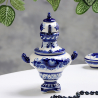 Самовар средний, гжель, фарфор, 18х11 см