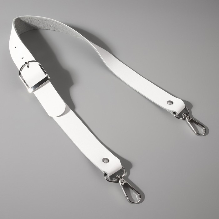 Ручка для сумки из натуральной кожи, регулируемая, с карабинами, 60 &plusmn; 2 см &times; 2,5 см, цвет белый/серебряный