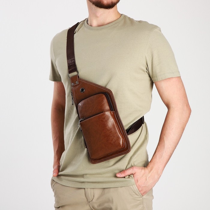 Сумка-слинг мужская из искусственной кожи, цвет коричневый Сумка-слинг мужская из искусственной кожи, цвет коричневый