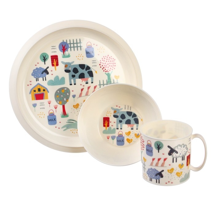 Набор посуды с декором: тарелка D215 мм, миска D130 мм, кружка 280 мл Набор посуды с декором: тарелка D215 мм, миска D130 мм, кружка 280 мл