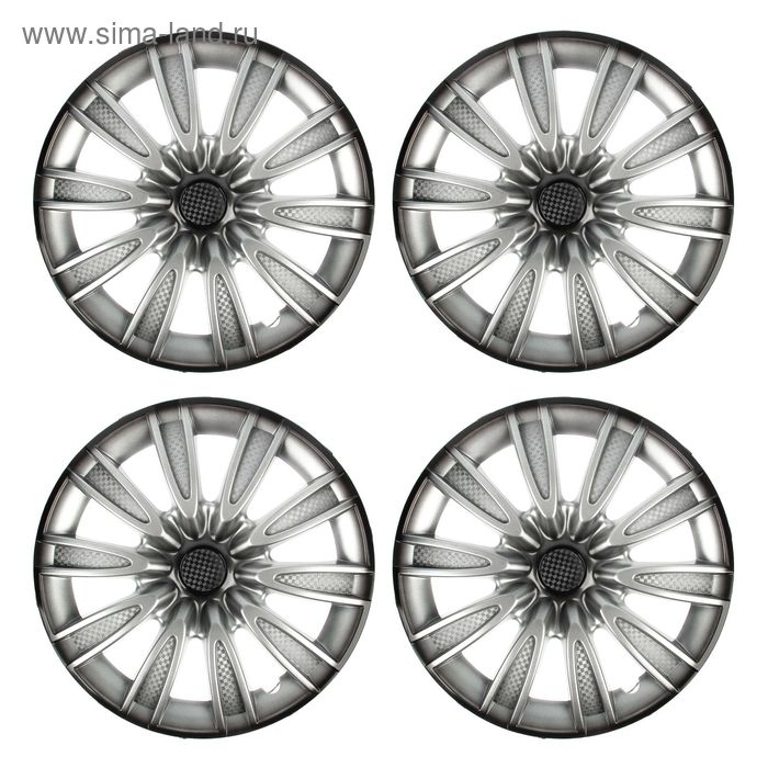 Колпаки колесные R14 Tornado, серебристо-черный карбон, набор 4 шт.
