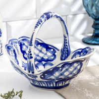 Корзинка овальная, гжель, фарфор, 16х21 см Корзинка овальная, гжель, фарфор, 16х21 см