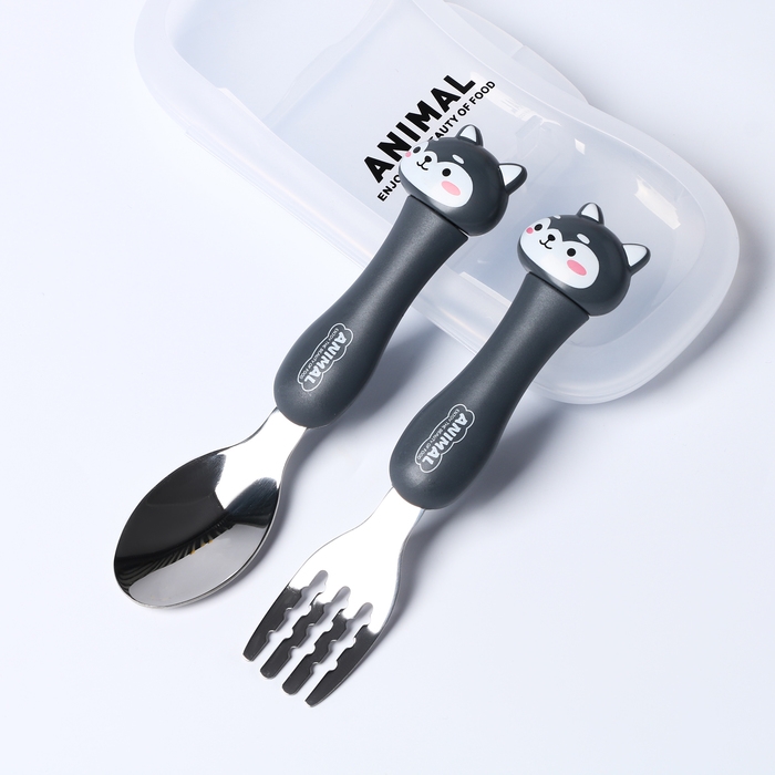 Набор детских столовых приборов в футляре &laquo;Щенята&raquo;, вилка, ложка