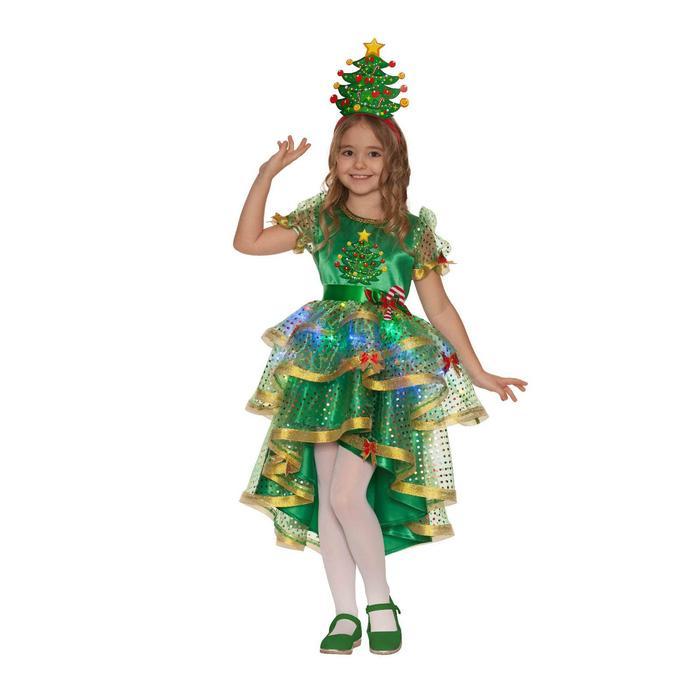 Карнавальный костюм &laquo;Ёлочка лучистая&raquo;, платье, головной убор, р. 34, рост 134 см