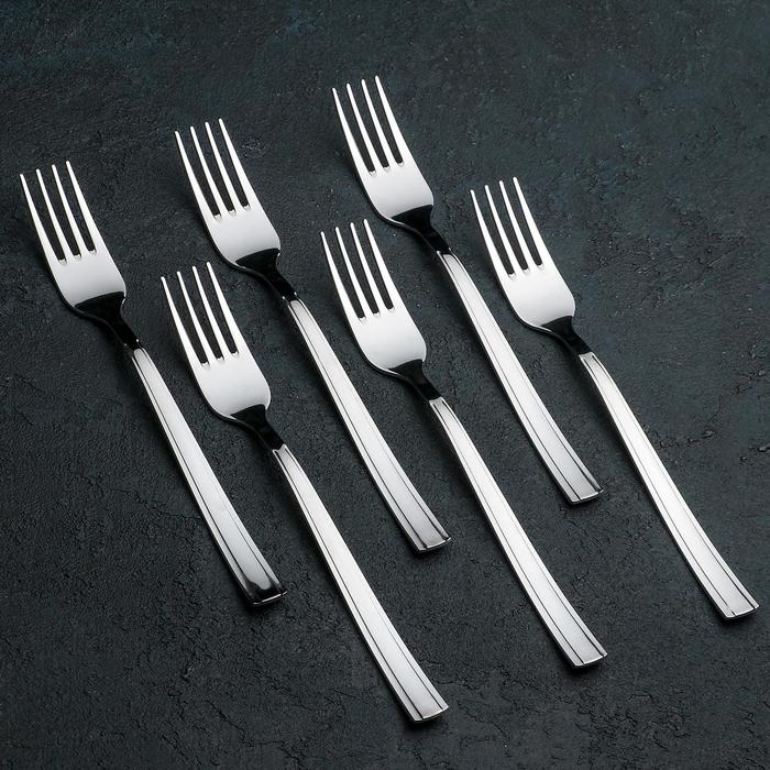 Набор столовых вилок &laquo;Торжество&raquo;, h=17,5 см, толщина 2 мм, 6 шт, цвет серебряный