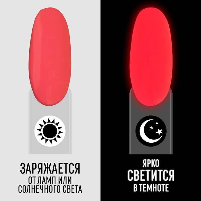 Гель лак для ногтей &laquo;GLOW IN THE DARK&raquo;, 3-х фазный, 8 мл, LED/UV, люминесцентный, цвет коралловый (12)