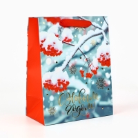 Пакет подарочный новогодний ламинированный &laquo;Рябина&raquo;, MS 23 x 18 х 10 см