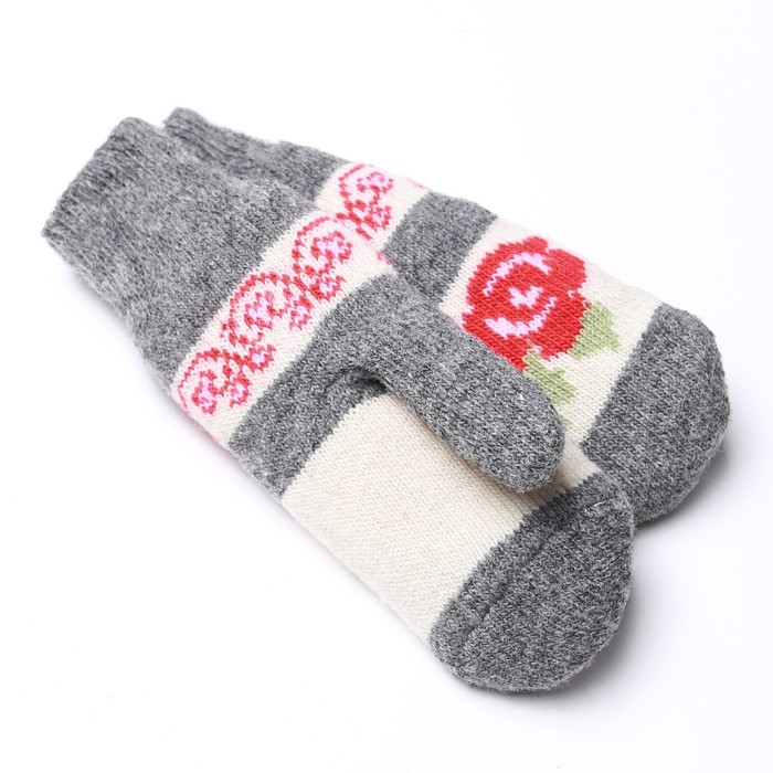 Варежки женские шерстяные, цвет серый, размер 20-22