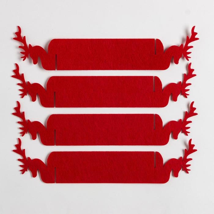 Новый год. Набор декоративных колец для салфеток &laquo;Новогодний олень&raquo; 4 шт, d=5 см, 100% п/э, фетр