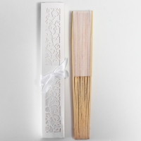 Веер бамбук, текстиль h=21 см "Моноцвет" в коробке, белый