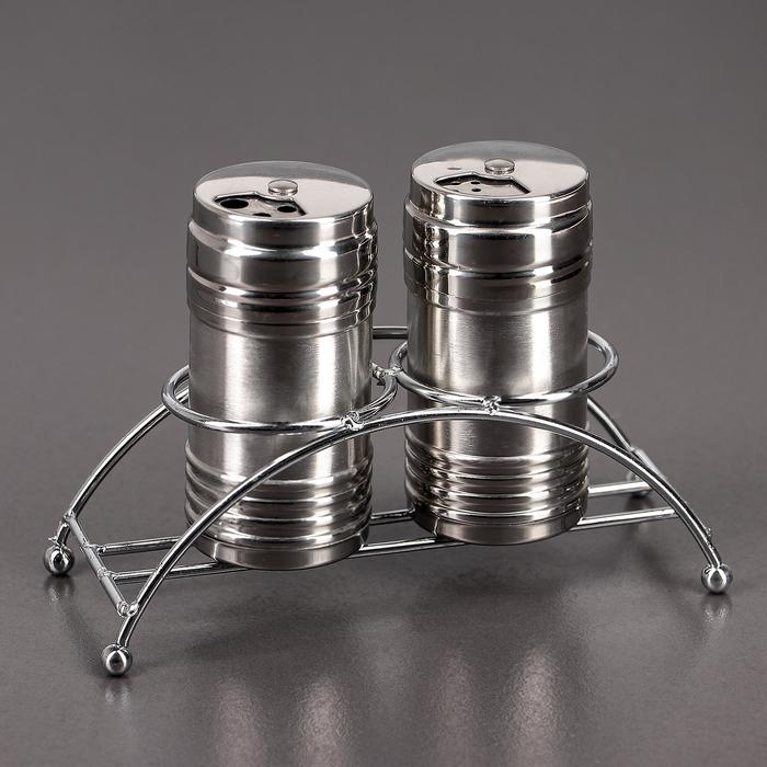 Набор для специй из нержавеющей стали на подставке &laquo;Металлик&raquo;, 100 мл, 2 шт, цвет серебряный