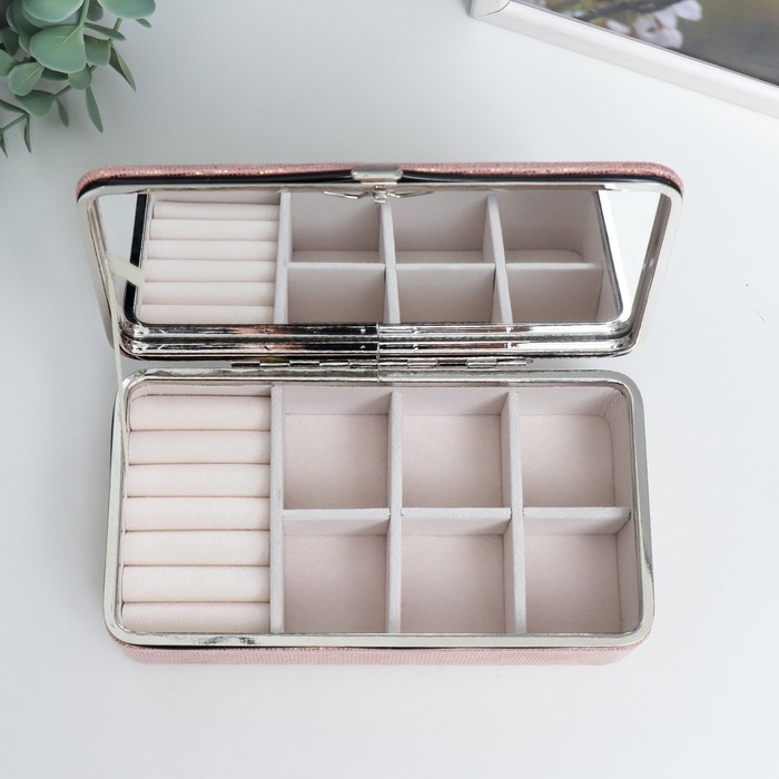 Шкатулка кожзам для украшений Шкатулка кожзам для украшений "Мелкие квадратики. Розовый" 6х9,8х18,5 см