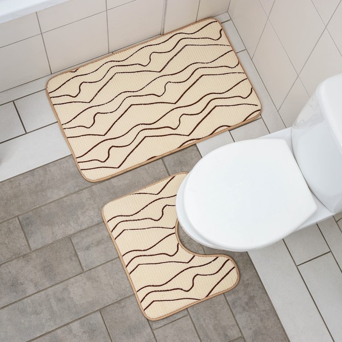 Коврики для ванной и туалета Доляна Lightning, 2 шт: 40×50 см, 50×80 см, цвет бежевый Коврики для ванной и туалета Доляна Lightning, 2 шт: 40×50 см, 50×80 см, цвет бежевый