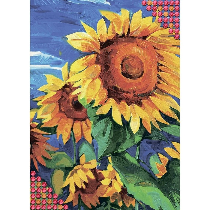 Алмазная мозаика с частичным заполнением на холсте &laquo;Подсолнухи&raquo;, 15 х 21 см