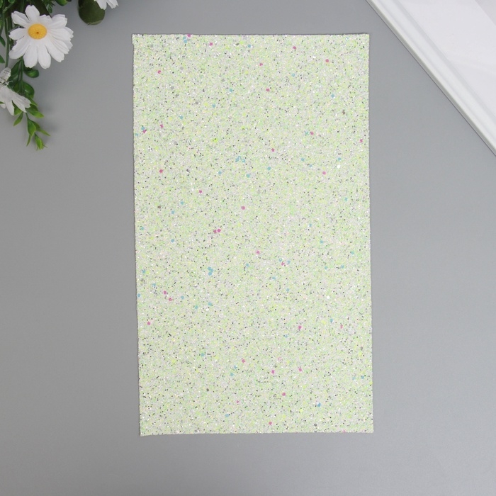 Лист для творчества иск.кожа "Блёстки" бело-зелёный лист 33х20 см толщина 1,6 мм
