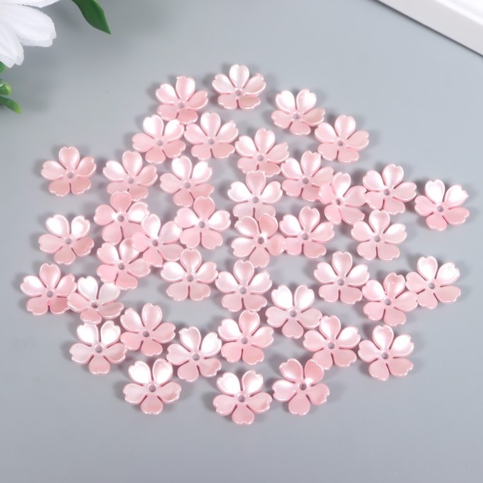Бусины для творчества пластик "Цветочек жемчужный" набор 40 шт розовый 1,5х1,5 см