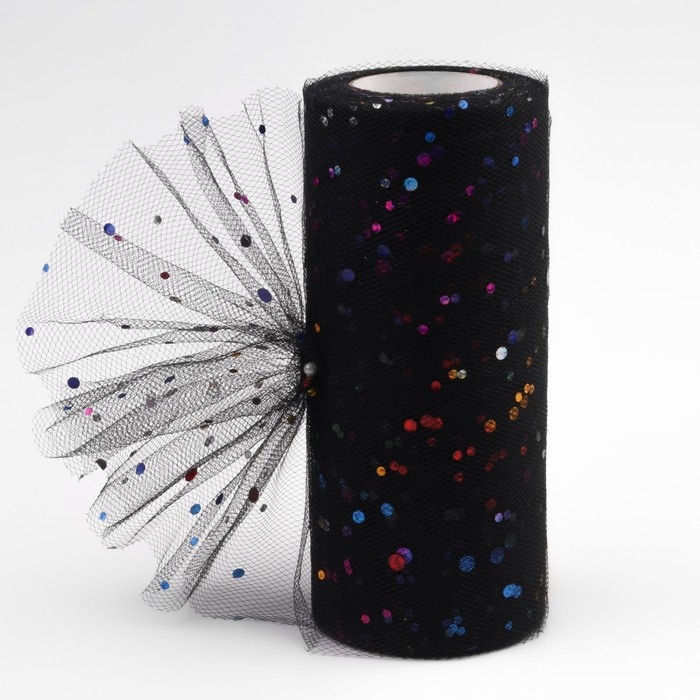 Фатин с разноцветными блёстками, 15 см, 11 &plusmn; 1 г/кв.м, 23 &plusmn; 1 м, цвет чёрный №40