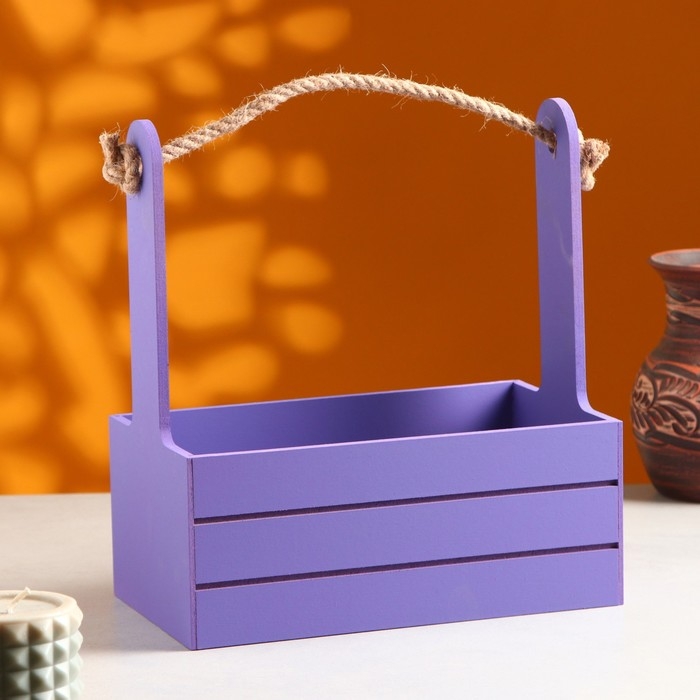 Кашпо деревянное 25.5&times;15&times;30 см "Аром", ручка канат, Фиолетовый