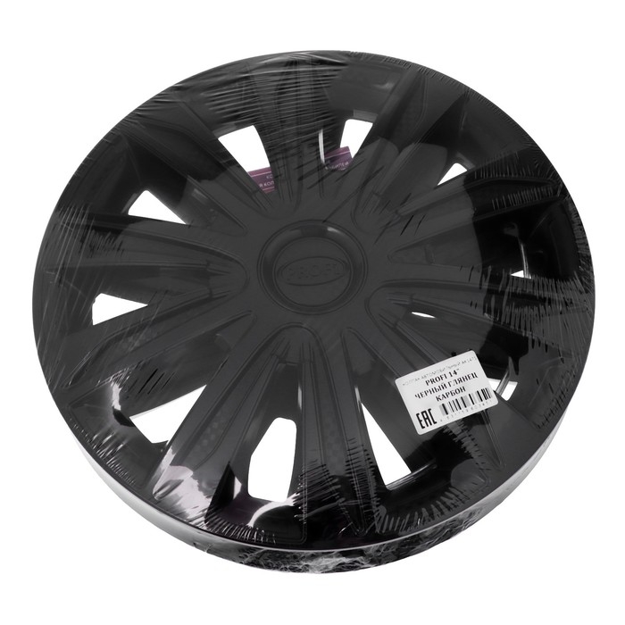 Колпаки колесные R14 Колпаки колесные R14 "PROFI", черный глянец карбон, комплект 4 шт