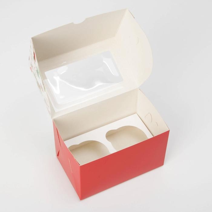 Коробка для капкейков &laquo;Снежный подарок&raquo; 10 х 16 х 10см, Новый год