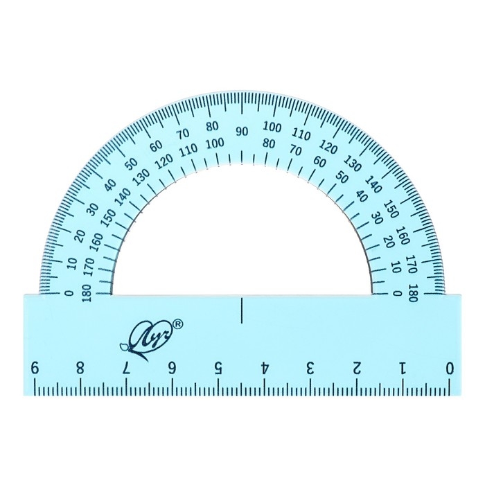 Набор чертёжный 4 предмета (линейка 15 см, угольник 30 &deg;/ 60 &deg;, 10 см; угольник 45 &deg;/ 45 &deg;, 8 см; транспортир 180 &deg;, 9 см), прозрачный синий