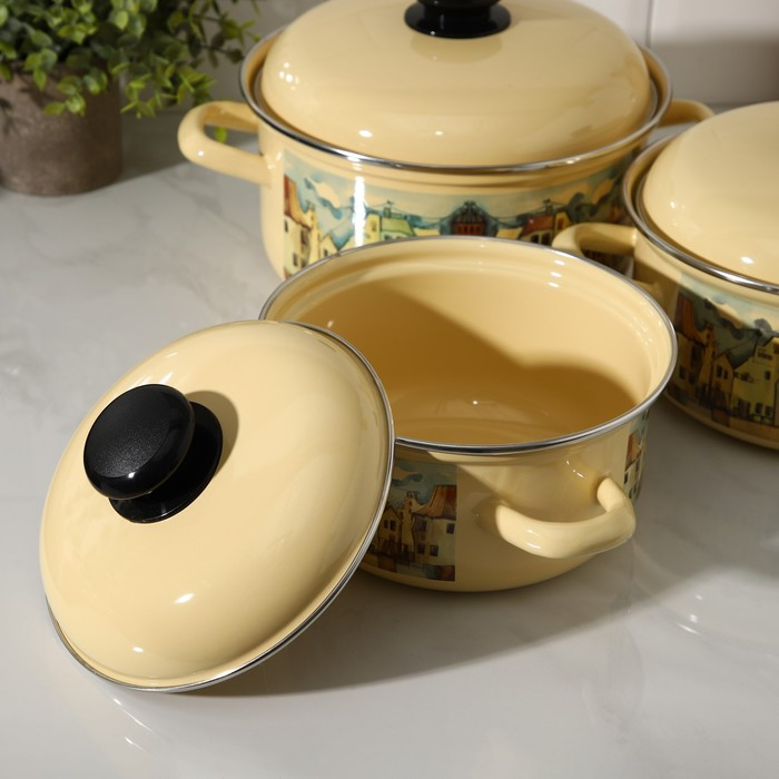 Набор эмалированных кастрюль «Старый город», 3 предмета: 1,5 л, 2 л, 3 л, индукция Набор эмалированных кастрюль «Старый город», 3 предмета: 1,5 л, 2 л, 3 л, индукция