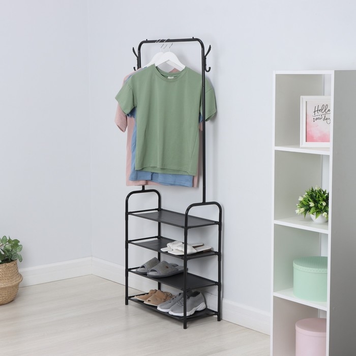 Вешалка - стойка напольная для одежды LaDо́m, с полками для хранения, 4 яруса, 60&times;26&times;160 см, цвет чёрный
