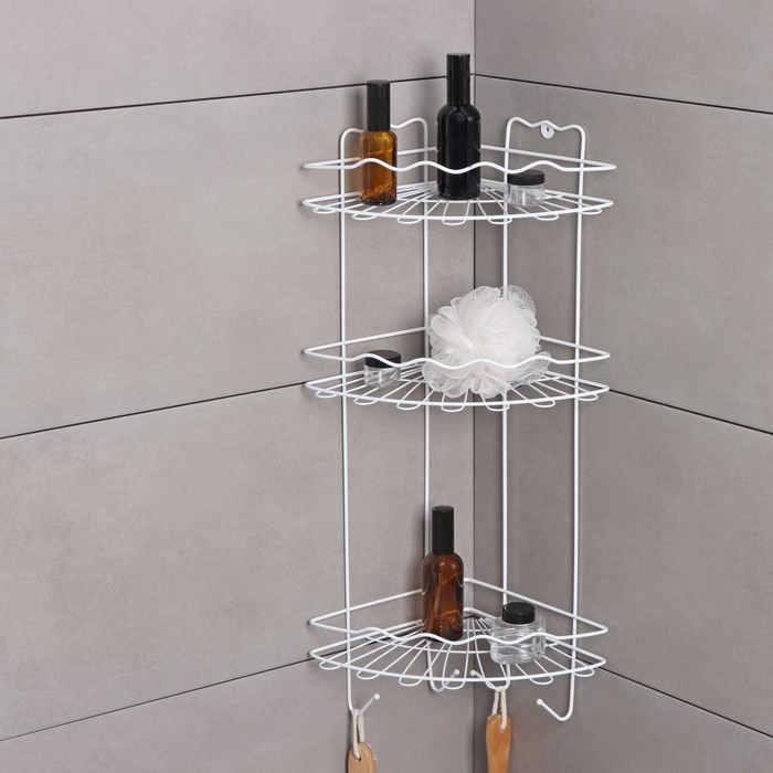 Полка для ванной угловая 3-х ярусная &laquo;Волна&raquo;, 24&times;24&times;64 см, цвет белый