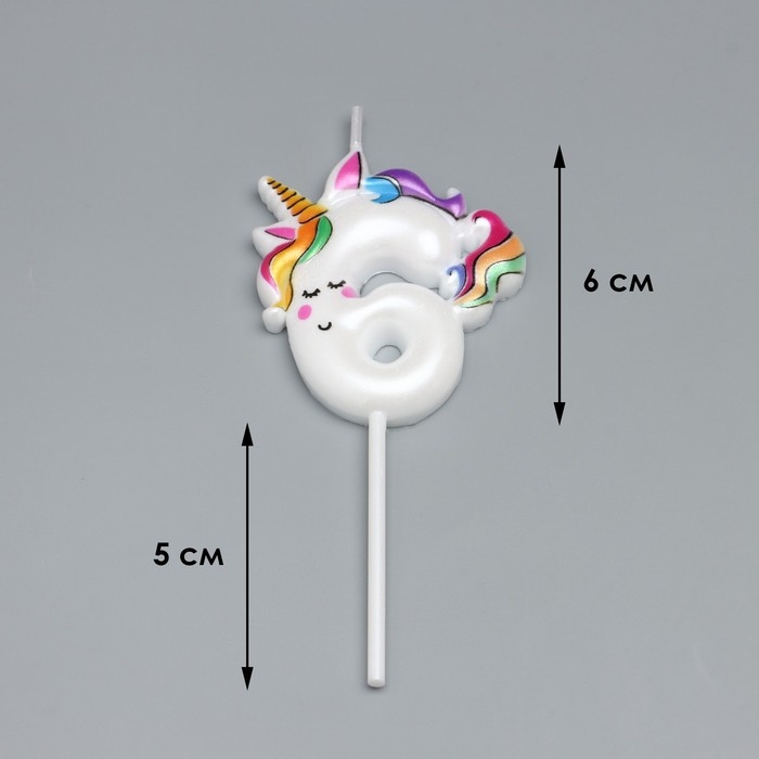 Свеча в торт Свеча в торт "Единорог", цифра "6", 6 см