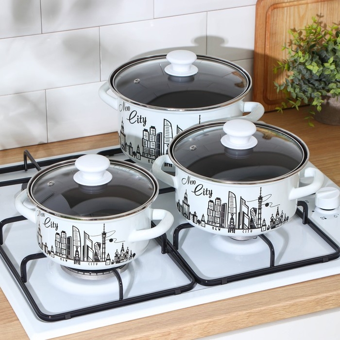 Набор эмалированных кастрюль &laquo;Новый город&raquo;, 3 предмета: 1,5 л, 2,3 л, 3 л, индукция