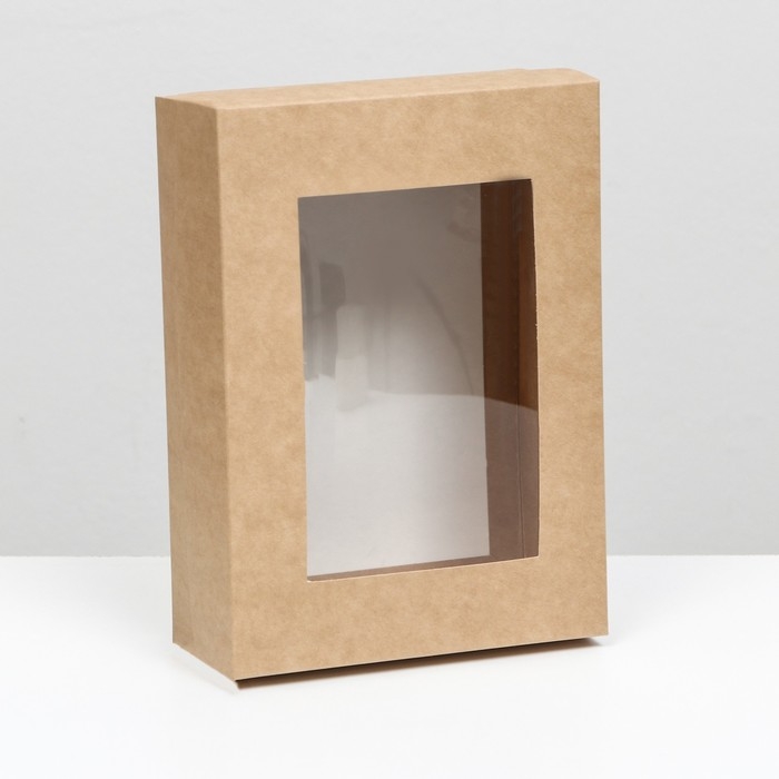 Коробка складная, крышка-дно,с окном, крафт, 21 х 15 х 7 см Коробка складная, крышка-дно,с окном, крафт, 21 х 15 х 7 см