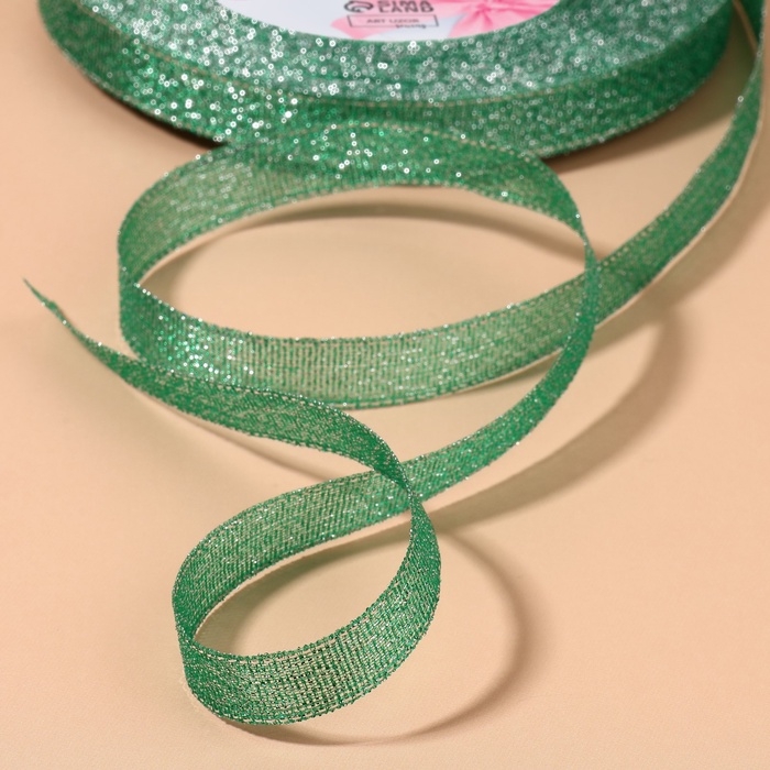 Лента парчовая, 10 мм, 23 &plusmn; 1 м, цвет зелёный №41