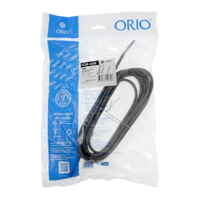Трос сантехнический ORIO ТСП6-5000, d=6 мм, L=5.0 м, пружинный Трос сантехнический ORIO ТСП6-5000, d=6 мм, L=5.0 м, пружинный