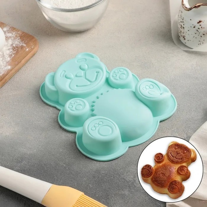 Форма для выпечки Доляна «Мишка», силикон, 17,5×15×3 см, цвет МИКС Форма для выпечки Доляна «Мишка», силикон, 17,5×15×3 см, цвет МИКС