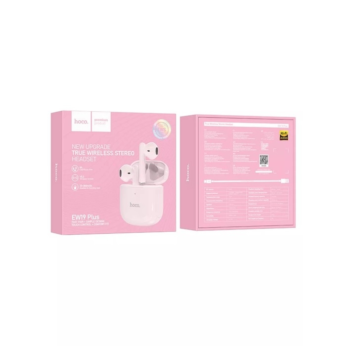 Наушники Hoco EW19, TWS, беспроводные, вкладыши, BT 5.3, 25/300 мАч, розовые Наушники Hoco EW19, TWS, беспроводные, вкладыши, BT 5.3, 25/300 мАч, розовые
