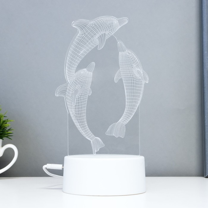Светильник сенсорный "Дельфины" LED 7 цветов USB/от батареек белый RISALUX
