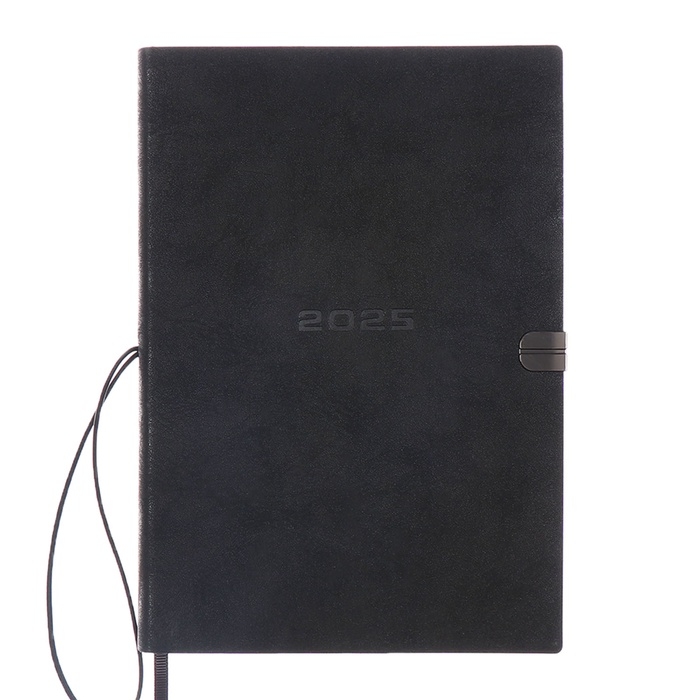 Ежедневник датированный 2025 года, А5, 176 листов ESCALADA, мягкая обложка из искусственной кожи, блинтовое тиснение, ляссе, блок 70 г/м2, чёрный